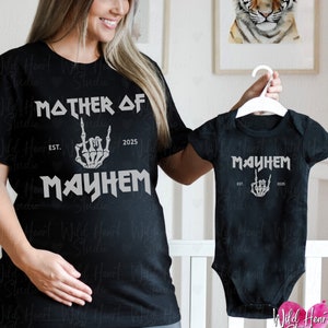 CUSTOM Heavy Metal Mommy and Me Outfit | Rocker Pregnancy Announcement Matching Toddler Deathcore Emo Shirt Personalized Goth Baby Clothes