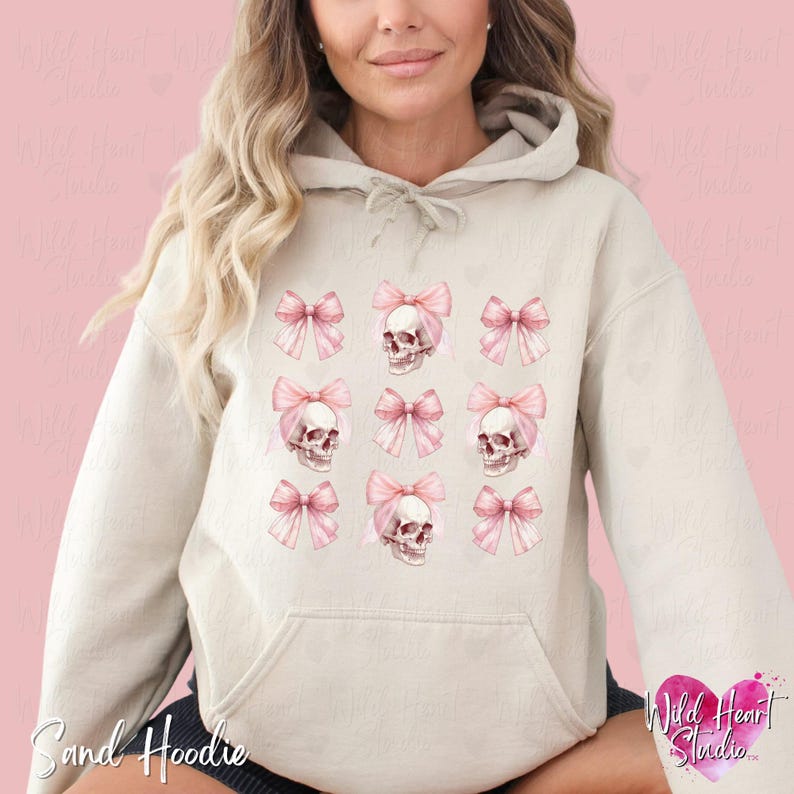 Dark Coquette Skull with Bow Crewneck Sweatshirt Pink Preppy Halloween Coquette Hoodie Soft Gothic Clothes Balletcore Aesthetic Pastel Goth Sweater Plus Size Halloween Kids Emo Valentine Skull Hoodie Trendy Spooky Season Outfit Wild Heart Studio TX