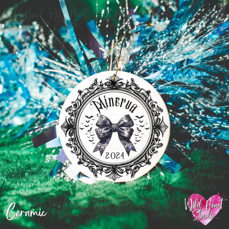 CUSTOM Dark Coquette Goth Baby Name Ornament Heavy Metal Rocker Ceramic Christmas Ornament Gothic Name Gift Punk Baby Girl First Christmas Ornament Witchy Gothic Gift Merry Creepmas Spooky Bachelorette Gift Alt Punk Baby Girl Wild Heart Studio TX