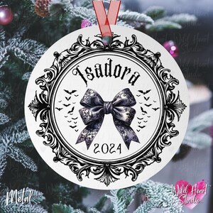 CUSTOM Dark Coquette Goth Baby Name Ornament Heavy Metal Rocker Ceramic Christmas Ornament Gothic Name Gift Punk Baby Girl First Christmas Ornament Witchy Gothic Gift Merry Creepmas Spooky Bachelorette Gift Alt Punk Baby Girl Wild Heart Studio TX