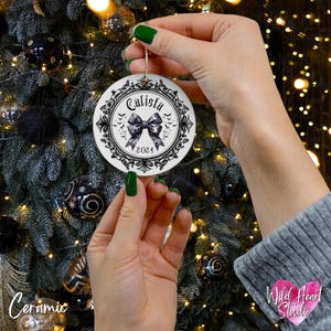CUSTOM Dark Coquette Goth Baby Name Ornament Heavy Metal Rocker Ceramic Christmas Ornament Gothic Name Gift Punk Baby Girl First Christmas Ornament Witchy Gothic Gift Merry Creepmas Spooky Bachelorette Gift Alt Punk Baby Girl Wild Heart Studio TX