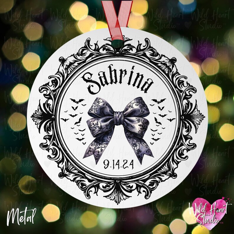 CUSTOM Dark Coquette Goth Baby Name Ornament Heavy Metal Rocker Ceramic Christmas Ornament Gothic Name Gift Punk Baby Girl First Christmas Ornament Witchy Gothic Gift Merry Creepmas Spooky Bachelorette Gift Alt Punk Baby Girl Wild Heart Studio TX