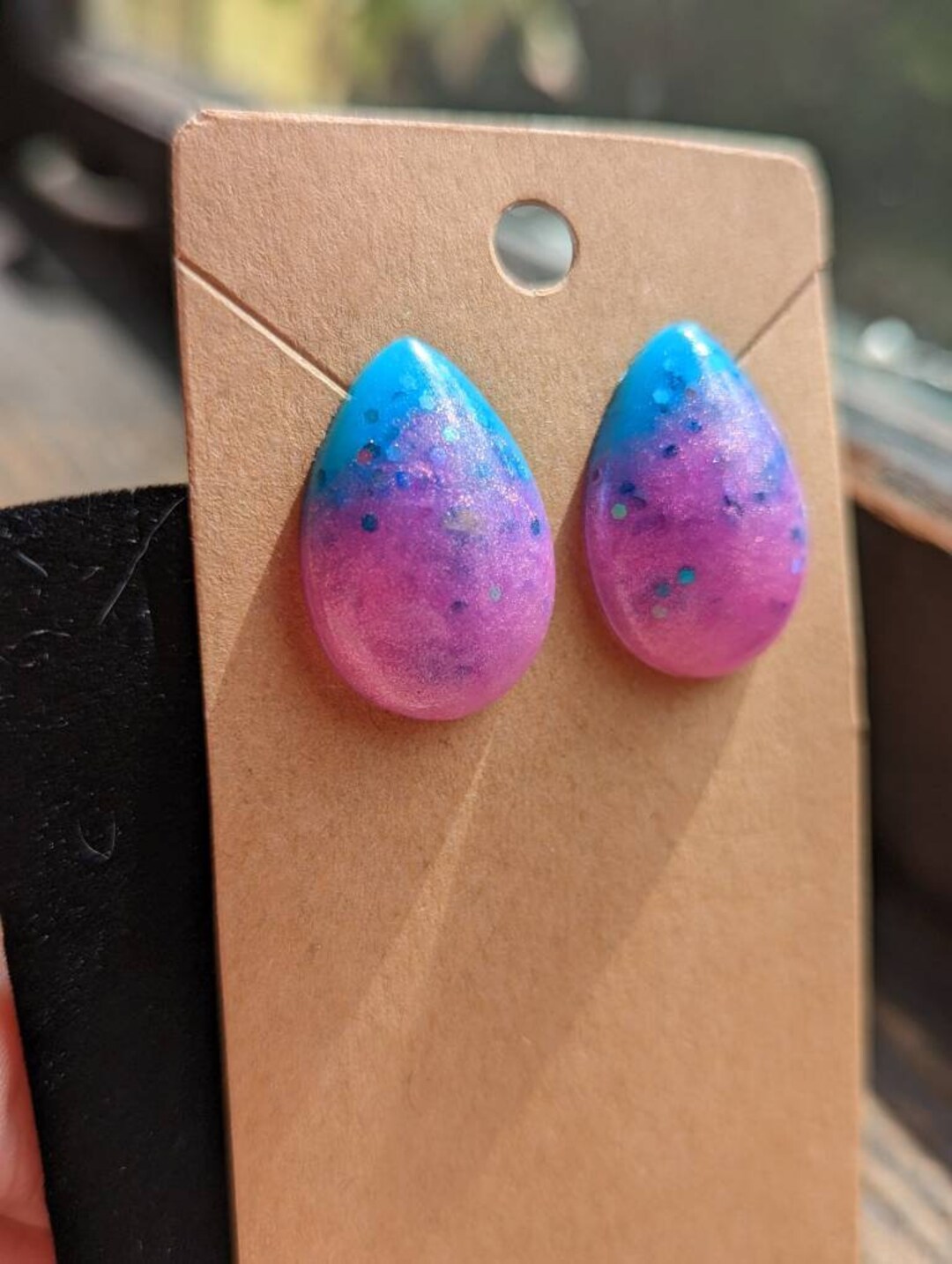 Colorful Kawaii Cotton Candy Pink and Blue Raindropshaped Post Resin