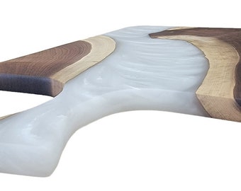 Black Walnut and white Epoxy Charcuterie Board - Unique Handcrafted Serving Platter for Cheese, Meat, and Appetizers - Rustic Kitchen Decor