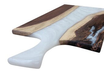 Black Walnut and white Epoxy Charcuterie Board - Unique Handcrafted Serving Platter for Cheese, Meat, and Appetizers - Rustic Kitchen Decor