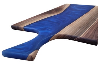 Black Walnut and Blue Epoxy Charcuterie Board - Unique Handcrafted Serving Platter for Cheese, Meat, and Appetizers - Rustic Kitchen Decor