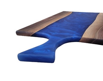 Black Walnut and Blue Epoxy Charcuterie Board - Unique Handcrafted Serving Platter for Cheese, Meat, and Appetizers - Rustic Kitchen Decor