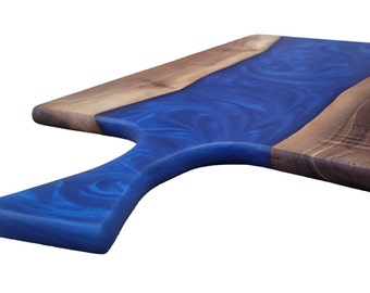 Black Walnut and Blue Epoxy Charcuterie Board - Unique Handcrafted Serving Platter for Cheese, Meat, and Appetizers - Rustic Kitchen Decor