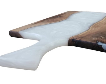 Black Walnut and white Epoxy Charcuterie Board - Unique Handcrafted Serving Platter for Cheese, Meat, and Appetizers - Rustic Kitchen Decor