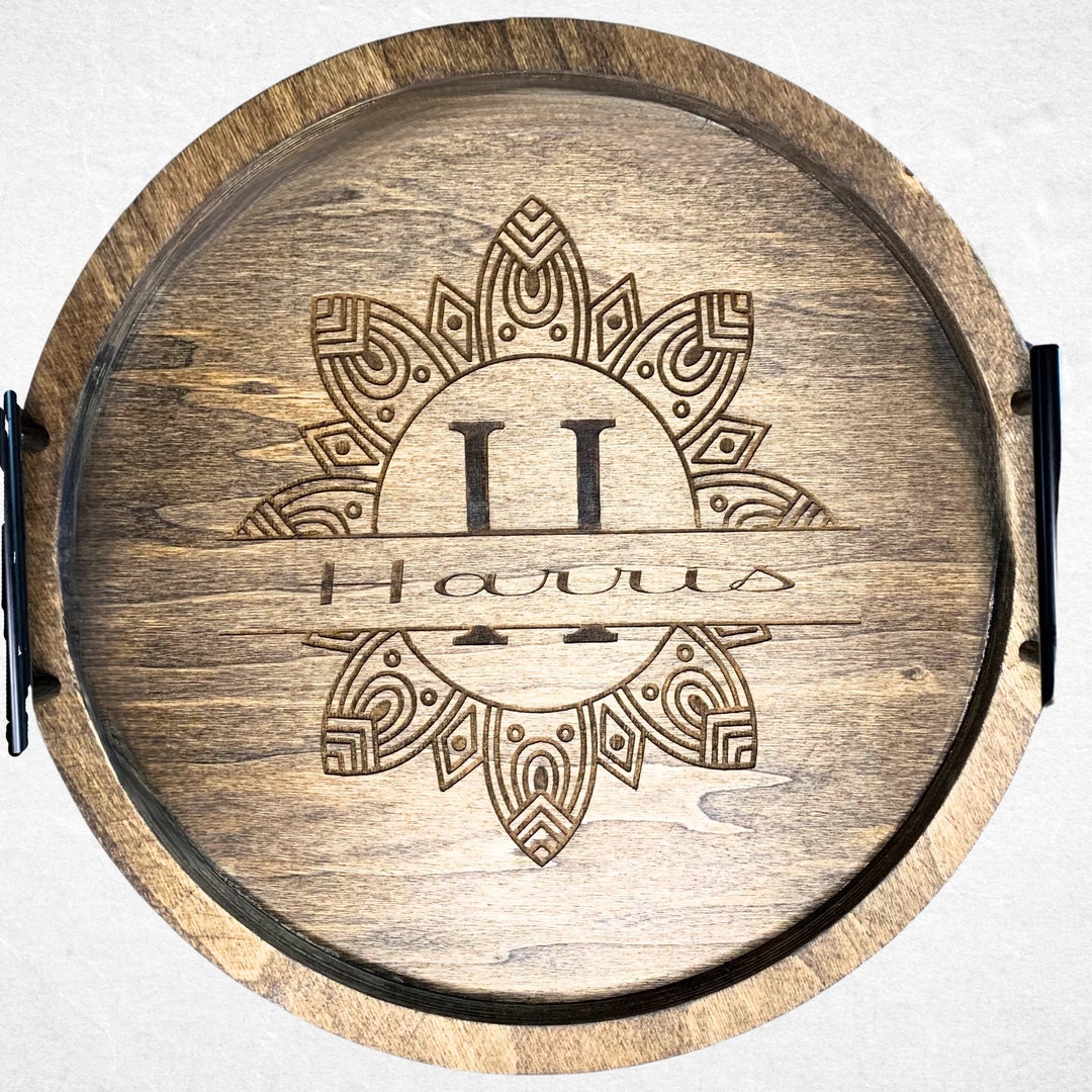 Custom Monogrammed Round Serving Tray | Boho Design | Gift for Her ...
