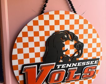 Tennessee Vols Smokey Door Hanger | Checkerboard Design | Perfect for Game Day Decor