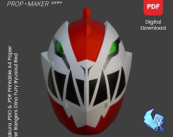 DIY Power Rangers Dino Fury Ryusoulger Ryusoul Red Helmet Cosplay EVA Foam Template