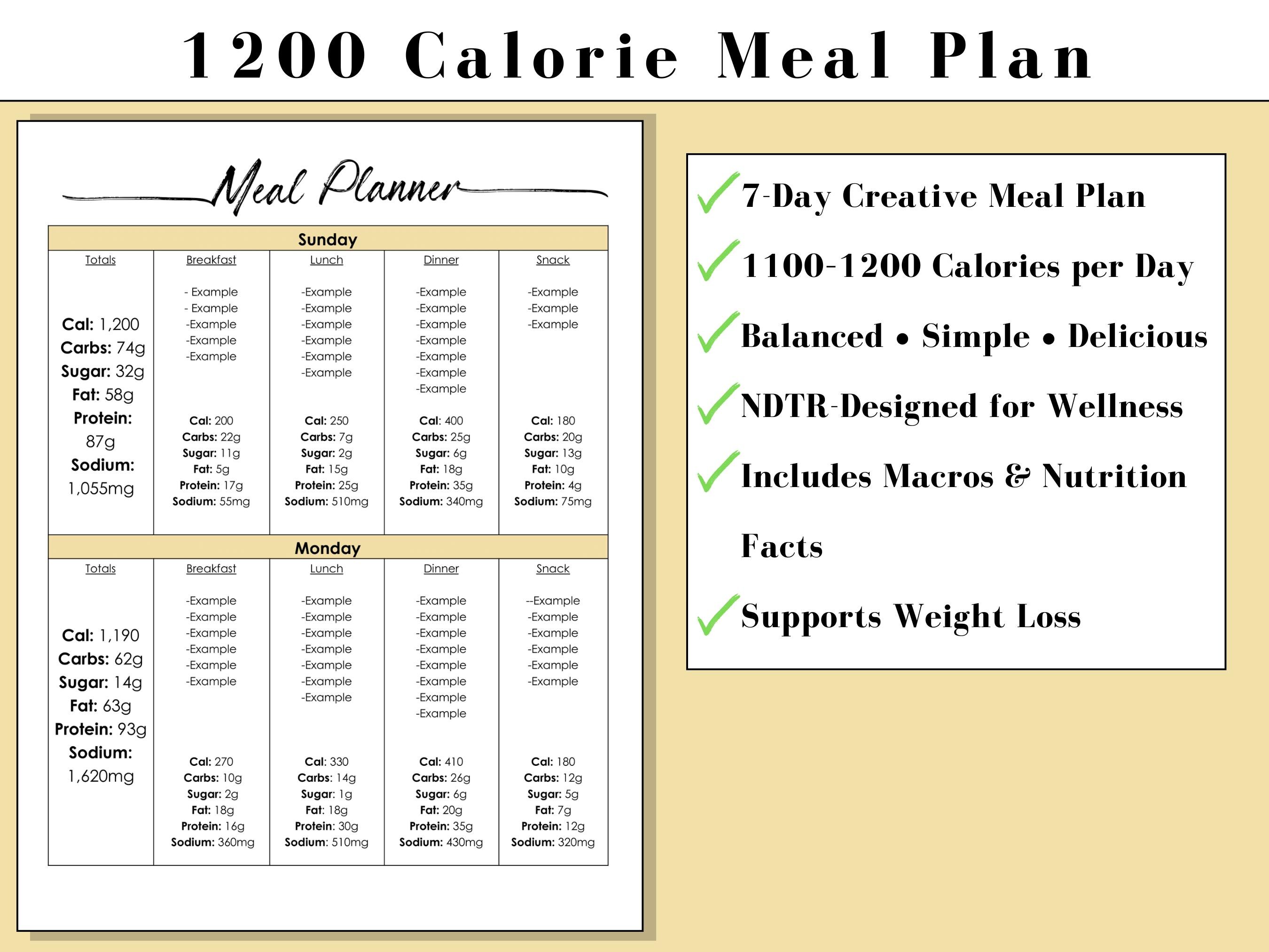 7-day 1200 Calorie Meal Plan Template PDF | Printable & Digital | High ...