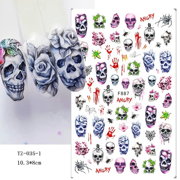 Nail art stickers /adhesive color pumpkin zombie skull series/ghost skull cartoon nail stickers manicure stickers/Diy nail decals