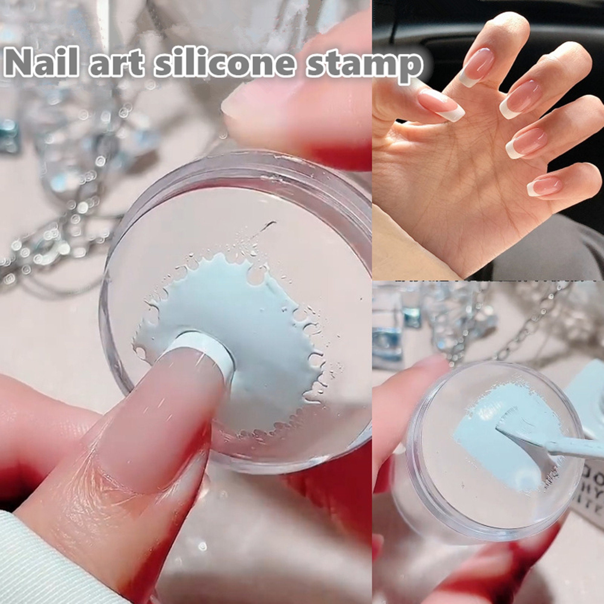 Reusable Nail Stamper with Scraper Silicone Nail Seal Stamp French