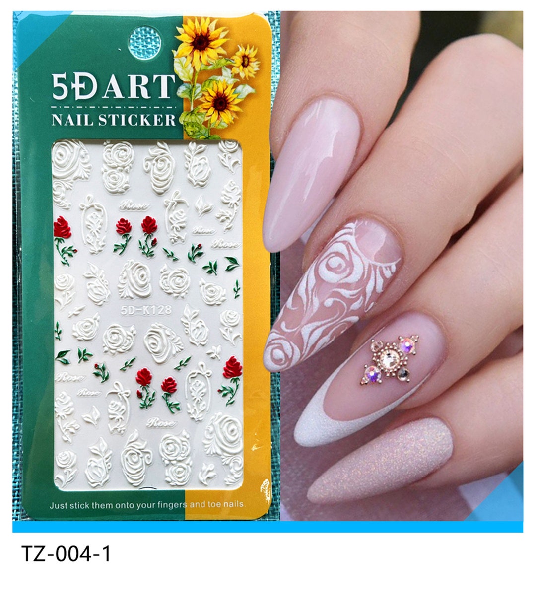5D Embossed White Nail Sticker/ Rose Flower Snowflake Nail Etsy