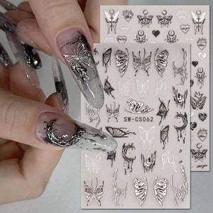 Elegant butterfly manicure stickers/rose-gold gold and silver love big butterfly nail decals/DIY nail supply