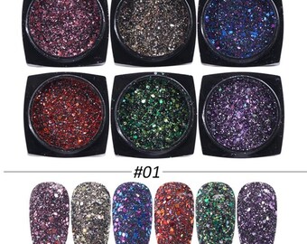 6 Color Glitter/Manicure Flash Powder/Chameleon Laser Mixed Nail Glitter Set/DIY Nail