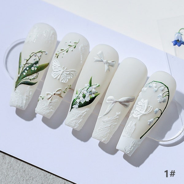 Japanese  new craft nail stickers/Frosted thin transparent back glue nail stickers/5D Embossed Nail Art Sticker/DIY nail supply