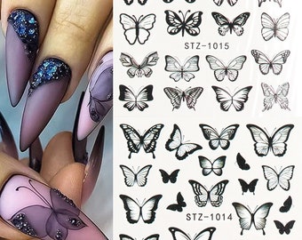 4 Sheets/set  Butterfly nail stciker/black and white butterfly nail decals/DIY nail supply