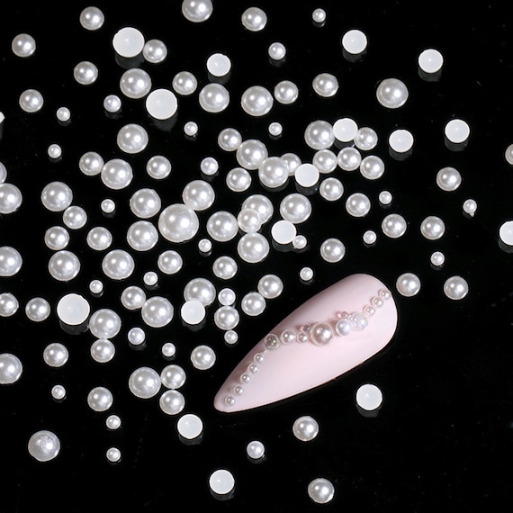 100Pcs/bag 3D Heart Hollow Pearl Nail Charms Loose Beads Nail Decorations  DIY