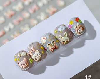 Nail Art Sticker 5D Embossed  Retro Rabbit/Nail Decals/DIY Nail Supply