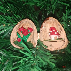 Walnut depicting a happy family.