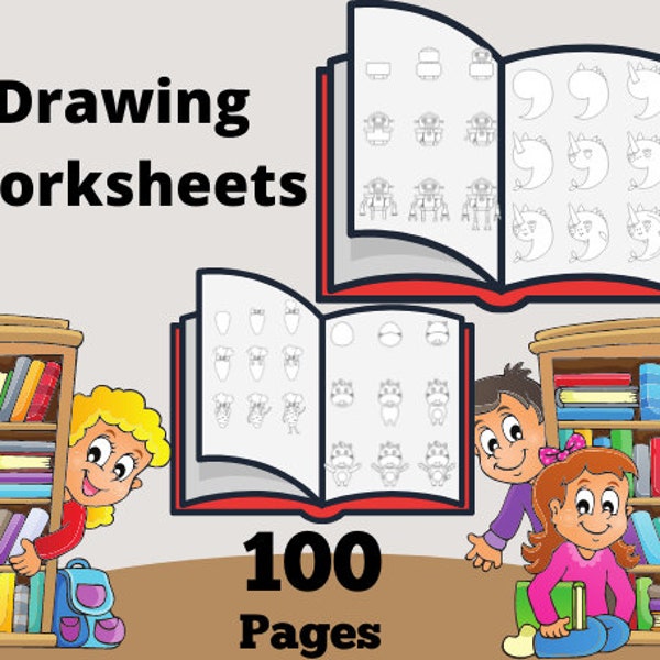 100 Pages  - Step by Step Drawing for Kids Printable Worksheets