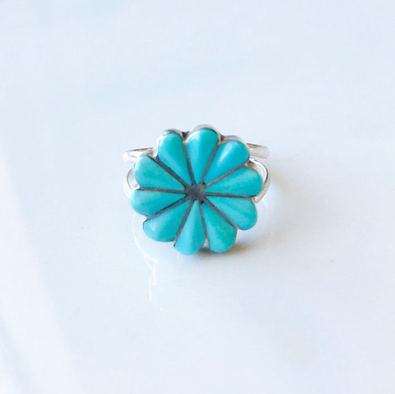 Turquoise Flower Ring Hallmark ZUNI - image 3