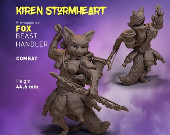 Fox Folk Beast Master Miniature for Dungeons and Dragons, Pathfinder, or Homebrew table top role playing games