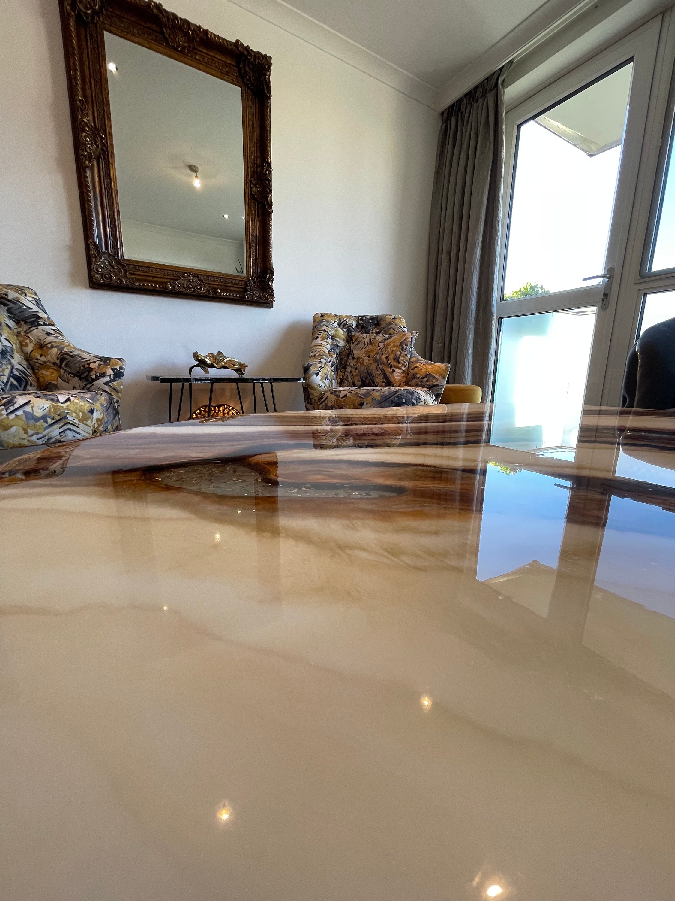 White and Gold Marble Epoxy Coffee table - The Nomad Studio