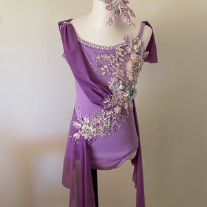 Lyrical Ballet Dance Costume for 9 - 11 year old or extra small adult. Orchid purple with over a thousand crystals