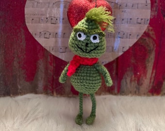 Grinch Christmas ornament pattern, Amigurumi PDF Crochet Pattern, (English PDF file)