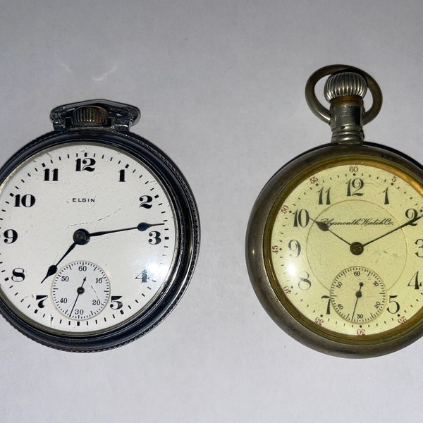 ELGIN 1925 Vintage Pocket Watch * Grade 317 Openface 15 Jewels 18s& Plymouth Watch Company Pocket Watch (Sold Together)