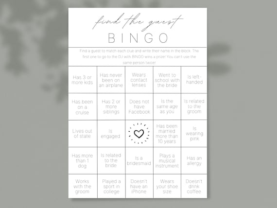 Wedding Table Games | Wedding Bingo | Find the Guest Bingo | Infographic Wedding Program | Wedding Activities | Wedding Program