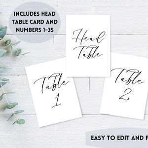 Wedding Table Numbers | 4x6 Table Numbers | 5x7 Table Numbers | Calligraphy Table Numbers | Classic Table Numbers | Simple Table Numbers