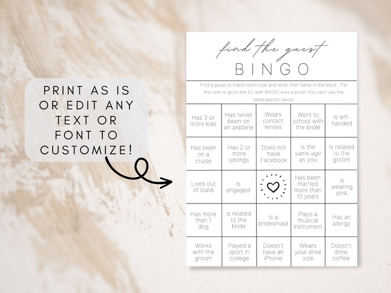 Wedding Table Games | Wedding Bingo | Find the Guest Bingo | Infographic Wedding Program | Wedding Activities | Wedding Program image 2