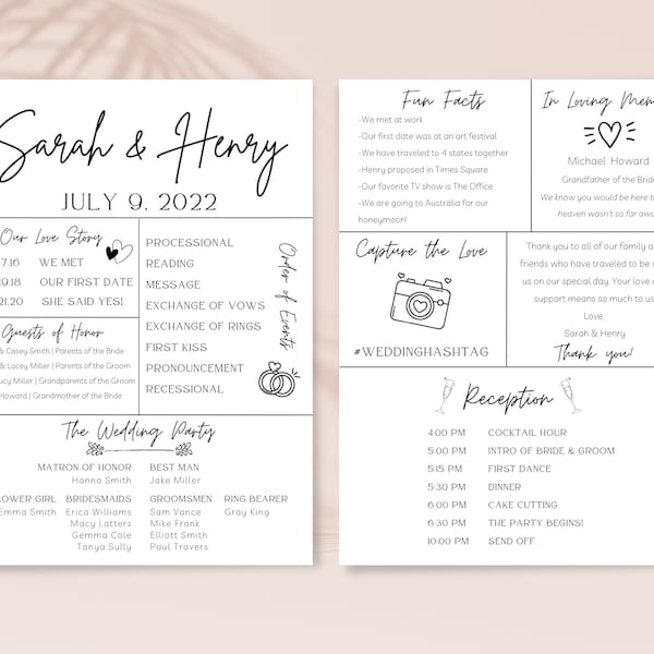 Infographic Wedding Program | Wedding Program Template | Wedding Timeline | Wedding Timeline Template | Wedding Table Games