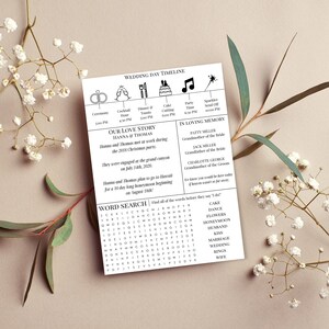 Plantilla de programa de boda / Juegos de recepción / Programa de boda de periódico / Programas de boda / Cronología de boda / Programa infográfico imagen 3