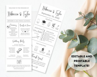 Wedding Program | Wedding Program Template | Wedding Timeline | Wedding Timeline Template | Wedding Table Games | Wedding Programs