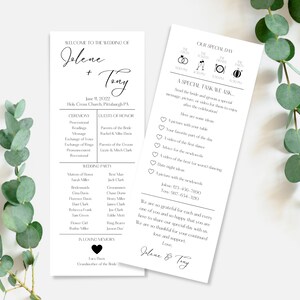 May include: A wedding ceremony programme with the names Jolene and Tony, the date 11 June 2022, and the location Holy Cross Church Pittsburgh PA. The programme lists the order of events for the ceremony and reception, including the names of the wedding party.