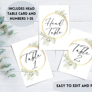 Wedding Table Numbers | 4x6 Table Numbers | 5x7 Table Numbers | Calligraphy Table Numbers | Greenery Table Numbers | Gold Table Numbers