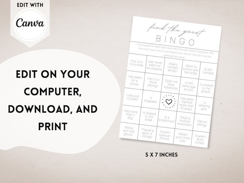 Wedding Table Games | Wedding Bingo | Find the Guest Bingo | Infographic Wedding Program | Wedding Activities | Wedding Program image 4