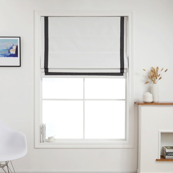 Custom Artex Home Premium Roman Shade - 100% Blackout Cordless Shade with Classic Ribbon Border - Choose Color, Size, & Mount Type