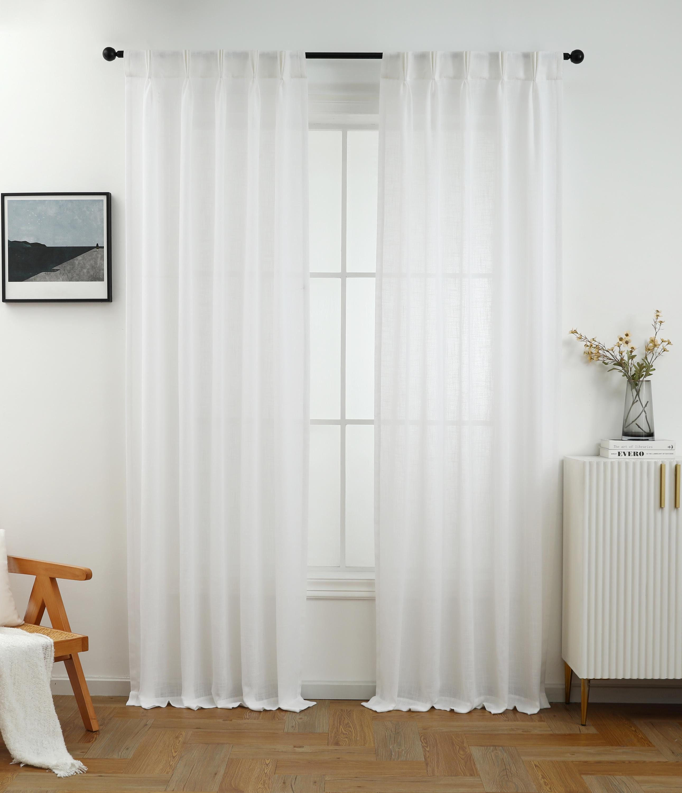 Linen Blend Pinch Pleated Curtain Pair: Light Filtering Drapes