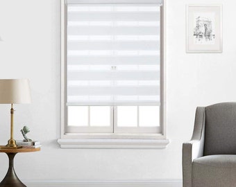 Custom Artex Home Premium Zebra Roller Shade - Dual Light Filtering Cordless Free-Stop Shades - Choose Color, Size, & Mount Type
