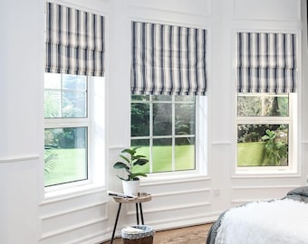 Custom Yarn-Dyed Vertical Stripe Shade - 100% Blackout Roman Shade