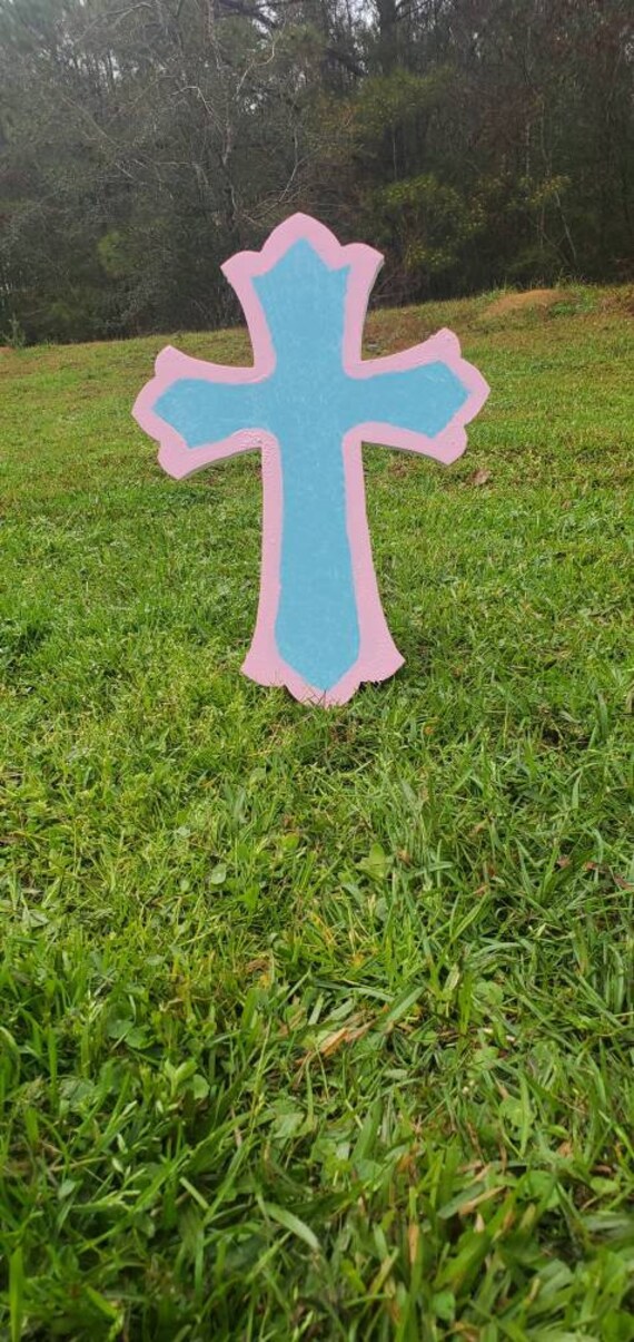 Wooden Easter Cross Yard Art or Door Hanger Etsy