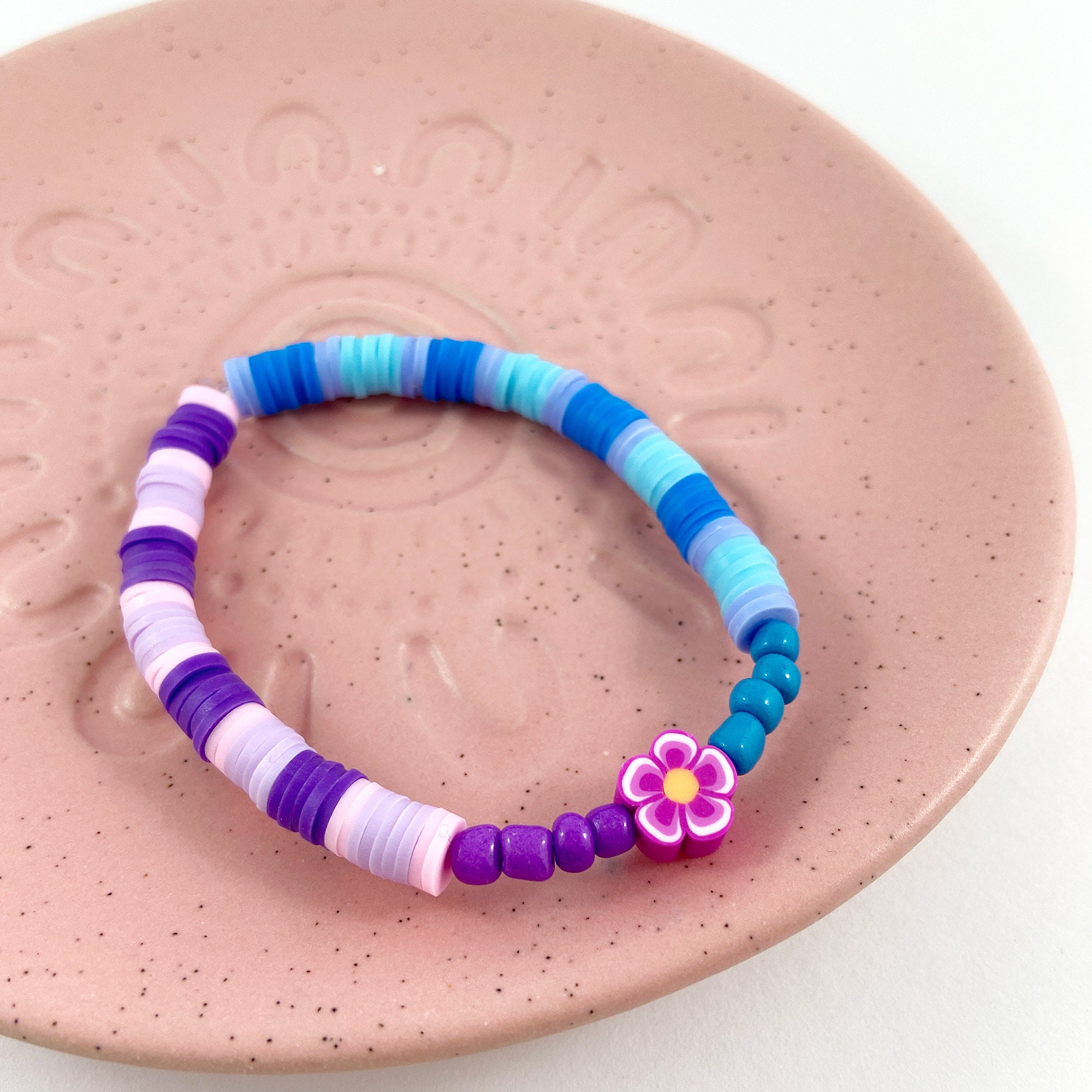 Preppy Bracelet, Pastel Pink and Purple Beaded Stretchy Bracelet With  Pearls and Cute Purple Flower Bead -  Australia