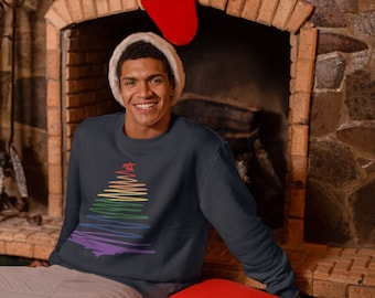 Gay Christmas Sweater, LGBT Rainbow Christmas Tree Sweatshirt, Bi Lesbian Christmas Gift, Unisex Gay Holiday Sweater, Subtle Pride Crewneck